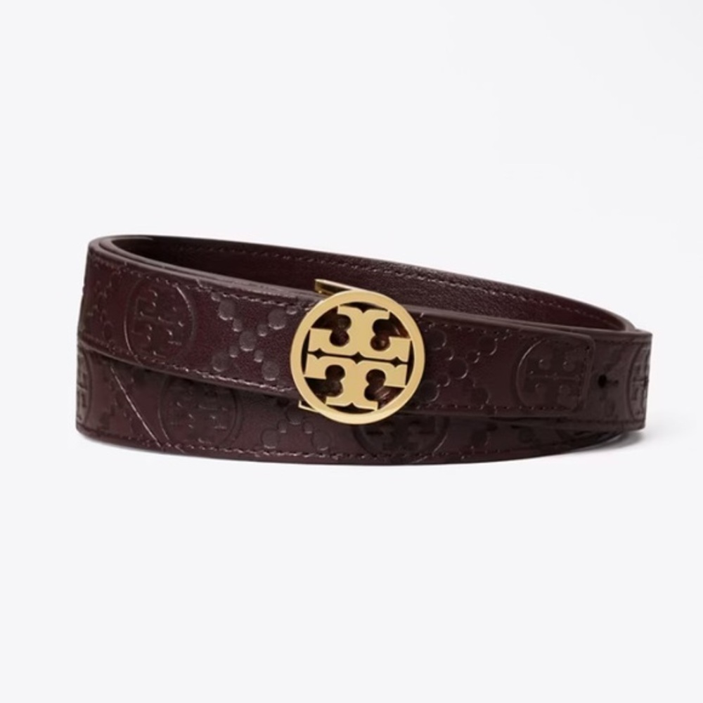Tory Burch Leather 1" MILLER T MONOGRAM LEATHER BELT XXS